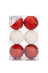 VFM e-Store Christmas Bauble Decoration Hanging Tree Ornament X 6 10cm Red White - thumbnail 1