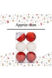 VFM e-Store Christmas Bauble Decoration Hanging Tree Ornament X 6 10cm Red White - thumbnail 2