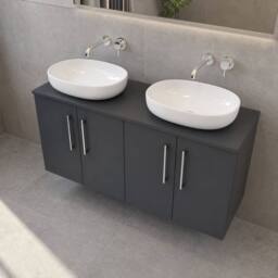 Balterley Level 1200mm Wall Hung 4 Door Vanity Unit with Worktop - Dark Grey - thumbnail 3