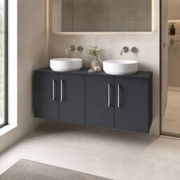 Balterley Level 1200mm Wall Hung 4 Door Vanity Unit with Worktop - Dark Grey - thumbnail 4
