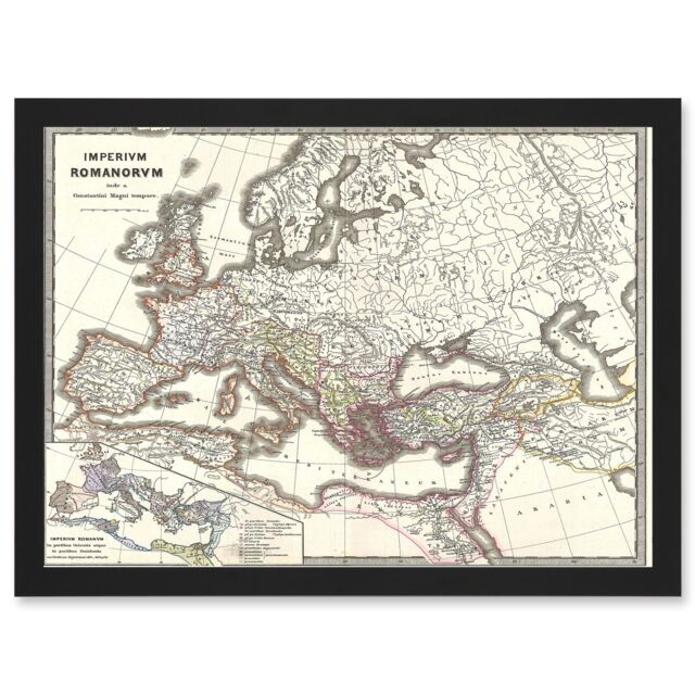 Artery8 1865 Spruner Map The Roman Empire Under Constantine A4 Artwork Framed Wall Art Print in Black - image 1