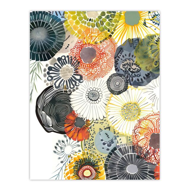 "Artery8 Abstract Floral Mandala Daisy Wildflowers Wall Art Print - Size: W24"" x H32""" - image 1