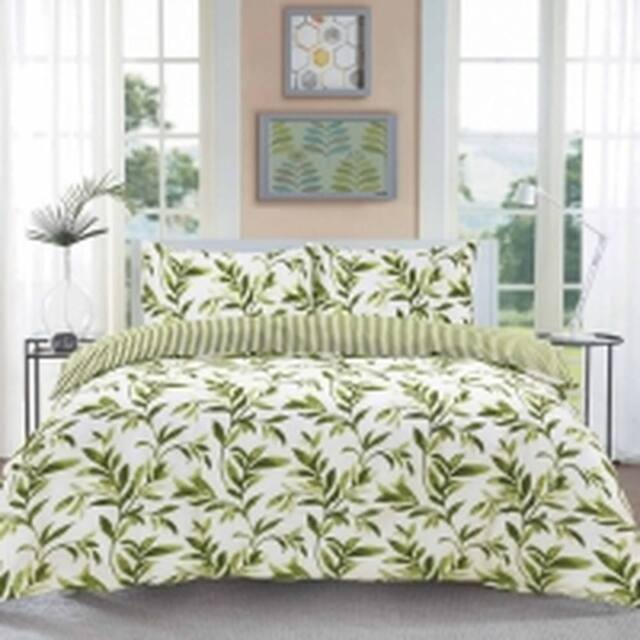 Homes-Linen Ellie Leaf Reversible Floral Duvet Cover Set Easy Care in Green - Size: Single - image 1
