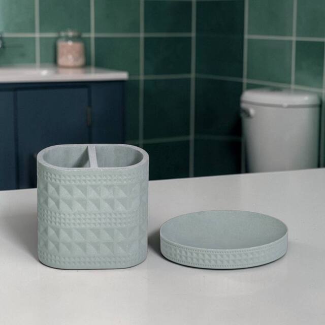 Showerdrape Maison Soft White Shimmer Bathroom Accessory Set - Soap Dish & Toothbrush Holder in Green - image 1