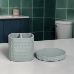 Showerdrape Maison Soft White Shimmer Bathroom Accessory Set - Soap Dish & Toothbrush Holder in Green