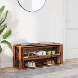 Berkfield Home Shoe Bench Old Wood 100x35x45 cm Engineered Wood in Brown - Size: 100 x 35 x 45 cm - thumbnail 1