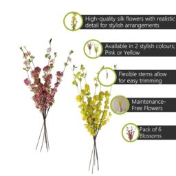 Pegdev Pack of 6 100cm Artificial Pink Blossom Spray with Silk Flowers - thumbnail 2