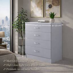 Harmin High Gloss Grey on Matt Grey 4 Drawer Chest - thumbnail 4