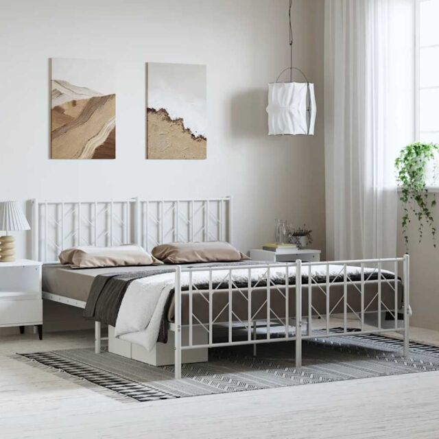 Berkfield Home Metal Bed Frame without Mattress with Footboard¬†White 193x203cm in White - Size: 193x203 cm - image 1