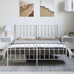 Berkfield Home Metal Bed Frame without Mattress with Footboard¬†White 193x203cm in White - Size: 193x203 cm - thumbnail 3