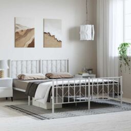 Berkfield Home Metal Bed Frame without Mattress with Footboard¬†White 193x203cm in White - Size: 193x203 cm - thumbnail 1