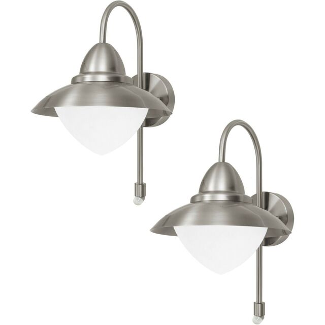 Loops 2 PACK IP44 Outdoor Offset Wall Light & PIR Sensor Stainless Steel 60W E27 in Metallics - image 1