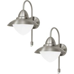 Loops 2 PACK IP44 Outdoor Offset Wall Light & PIR Sensor Stainless Steel 60W E27 in Metallics - thumbnail 1