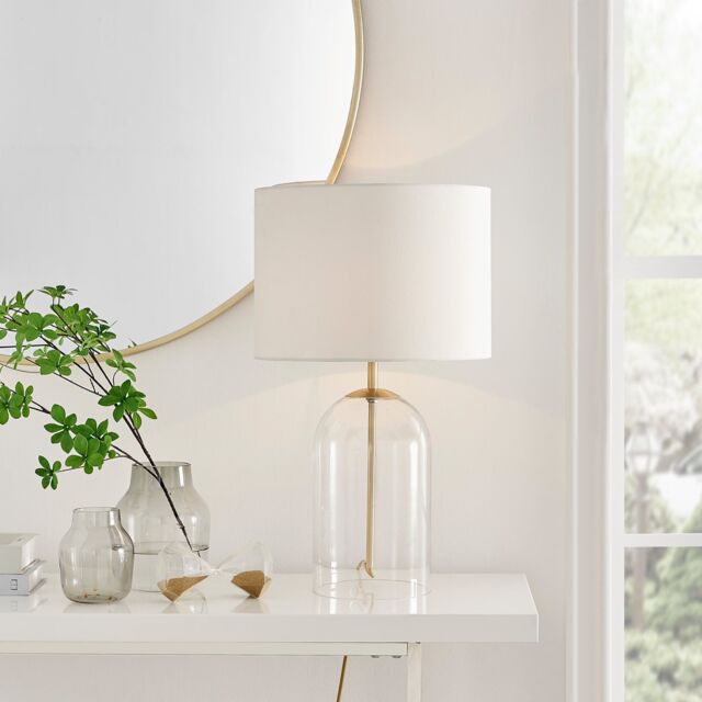FurnitureboxUK Nora Energy Efficient Clear Glass & Coloured Shade Table Lamp Light (Including Bulb) in White - image 1