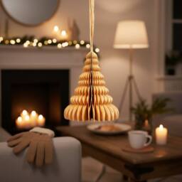 Four Candle Set of 6 Gold Christmas Honeycomb Paper Ornaments - thumbnail 2