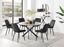 FurnitureboxUK Novara Grey Concrete Effect Black Leg 120cm Round Dining Table & 6 Pesaro Black Leg Chairs - thumbnail 5