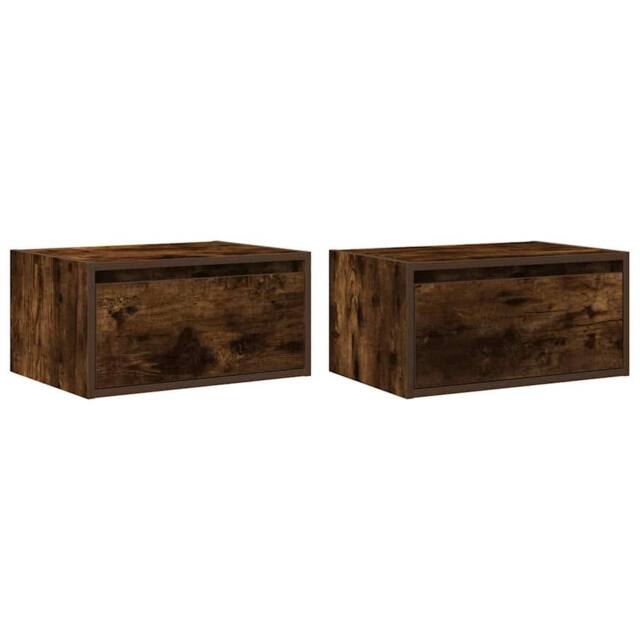 Berkfield Home Durable Wall-mounted Bedside Cabinets with LED Lights 2 pcs Smoked Oak in Brown - image 1