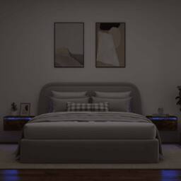 Berkfield Home Durable Wall-mounted Bedside Cabinets with LED Lights 2 pcs Smoked Oak in Brown - thumbnail 5