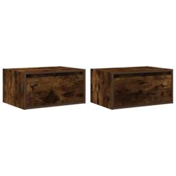 Berkfield Home Durable Wall-mounted Bedside Cabinets with LED Lights 2 pcs Smoked Oak in Brown - thumbnail 1