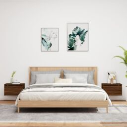 Berkfield Home Wall-mounted Bedside Cabinets with LED Lights 2 pcs Brown Oak - thumbnail 3