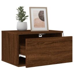 Berkfield Home Wall-mounted Bedside Cabinets with LED Lights 2 pcs Brown Oak - thumbnail 4
