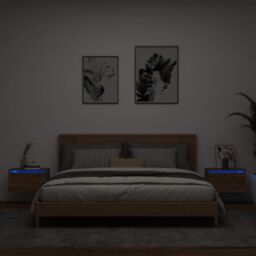 Berkfield Home Wall-mounted Bedside Cabinets with LED Lights 2 pcs Brown Oak - thumbnail 1