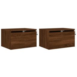 Berkfield Home Wall-mounted Bedside Cabinets with LED Lights 2 pcs Brown Oak - thumbnail 2