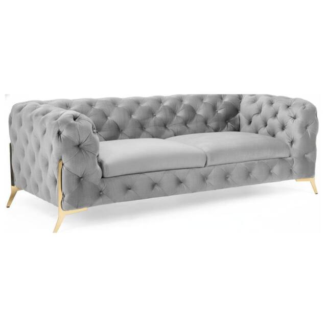 Stratus Interiors Modern Italian Chesterfield Sofa Plush Velvet 3 Seater 195W in Silver - Size: 190 cm x 60 cm - image 1
