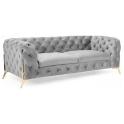 Stratus Interiors Modern Italian Chesterfield Sofa Plush Velvet 3 Seater 195W in Silver - Size: 190 cm x 60 cm - thumbnail 1