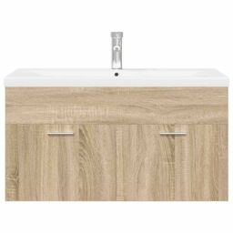 Berkfield Home Bathroom Sink Cabinet with Built-in Basin Sonoma Oak in Brown - thumbnail 4