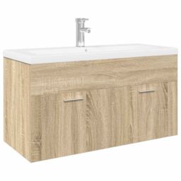 Berkfield Home Bathroom Sink Cabinet with Built-in Basin Sonoma Oak in Brown - thumbnail 2