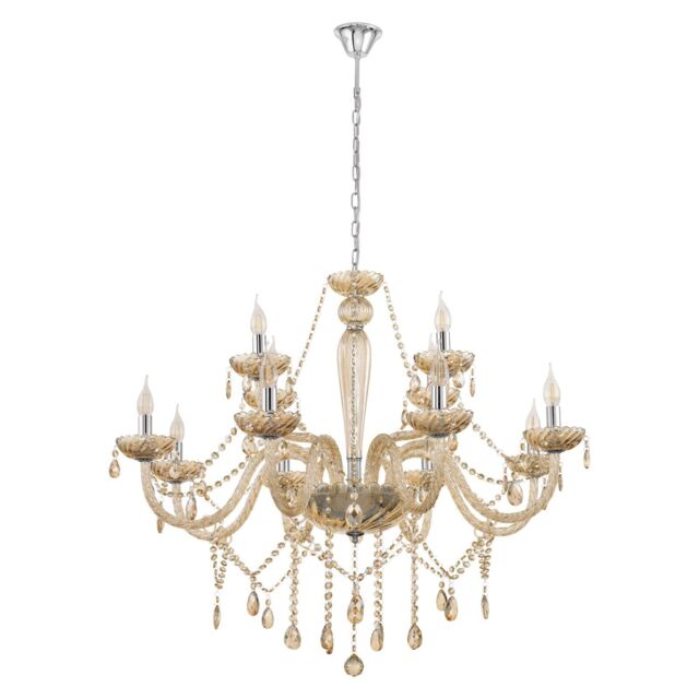 Loops Pendant Light Colour Chrome Shade Cognac Coloured Glass Bulb E14 12x40W in Clear - image 1