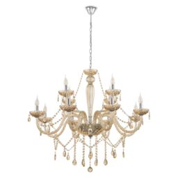 Loops Pendant Light Colour Chrome Shade Cognac Coloured Glass Bulb E14 12x40W in Clear
