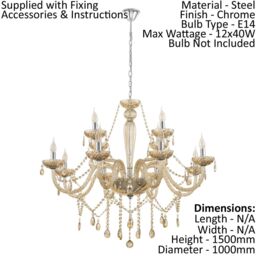 Loops Pendant Light Colour Chrome Shade Cognac Coloured Glass Bulb E14 12x40W in Clear - thumbnail 2