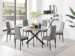 FurnitureboxUK Novara Grey Concrete Effect Black Leg 120cm Round Dining Table & 6 Milan Black Leg Chairs - thumbnail 4