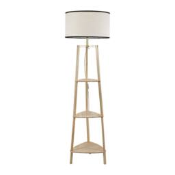 ValueLights Hiru Wooden 3 Tier Shelf Floor Lamp with Trimmed Linen Shade & Bulb in Black - thumbnail 3