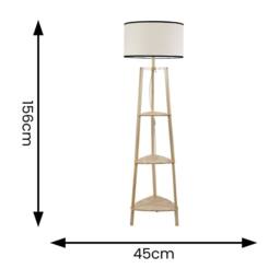 ValueLights Hiru Wooden 3 Tier Shelf Floor Lamp with Trimmed Linen Shade & Bulb in Black - thumbnail 7