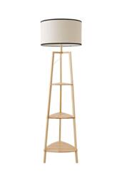 ValueLights Hiru Wooden 3 Tier Shelf Floor Lamp with Trimmed Linen Shade & Bulb in Black - thumbnail 6