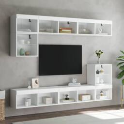 Berkfield Home TV Cabinets with LED Lights 2 pcs White 80x30x30 cm - Size: 80 x 30 x 30 cm - thumbnail 1