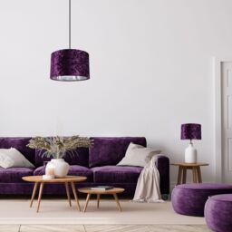 Happy Homewares Modern Crushed Velvet Lamp Shade with Shiny Paper Inner in Purple - Size: 10 inches - thumbnail 2
