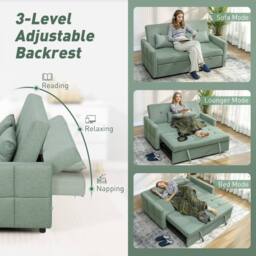 HOMCOM 2 Seater Sofa Bed, Convertible Pull Out Bed Settee, Light Green - thumbnail 6