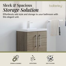 Balterley Bathroom Vanity Basin Unit, Chrome Handles, 500mm, Mid Oak in Brown - thumbnail 2