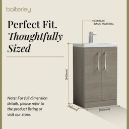 Balterley Bathroom Vanity Basin Unit, Chrome Handles, 500mm, Mid Oak in Brown - thumbnail 5