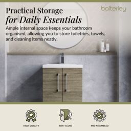 Balterley Bathroom Vanity Basin Unit, Chrome Handles, 500mm, Mid Oak in Brown - thumbnail 4