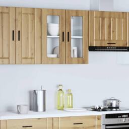 Berkfield Home Kitchen Wall Cabinet with Glass Door Porto Artisan Oak in Brown - thumbnail 3
