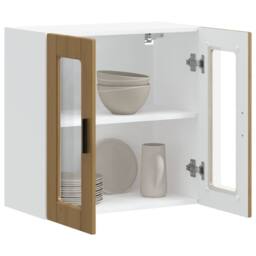 Berkfield Home Kitchen Wall Cabinet with Glass Door Porto Artisan Oak in Brown - thumbnail 5