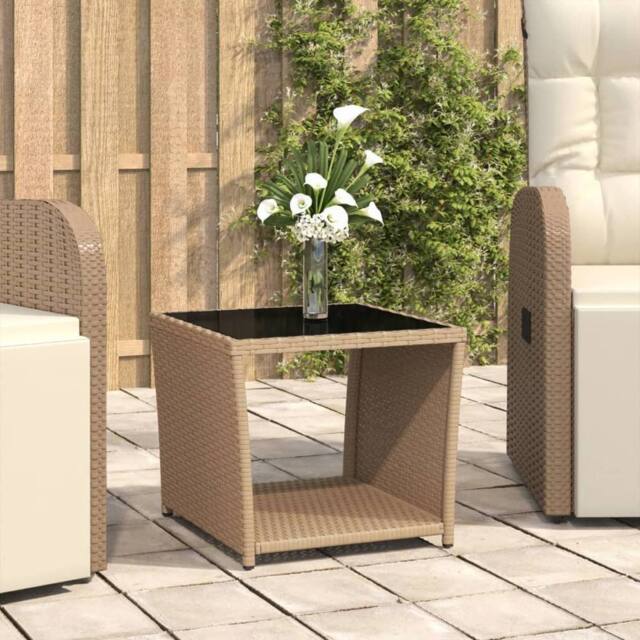 Berkfield Home Tea Table with Glass Top Beige Poly Rattan&Tempered Glass - image 1