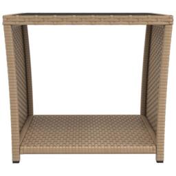 Berkfield Home Tea Table with Glass Top Beige Poly Rattan&Tempered Glass - thumbnail 3