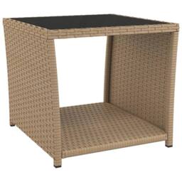 Berkfield Home Tea Table with Glass Top Beige Poly Rattan&Tempered Glass - thumbnail 2