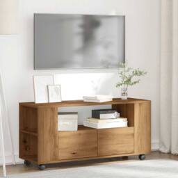 Berkfield Home TV Cabinet with Wheels Artisan Oak 102x34.5x43 cm Engineered Wood in Brown